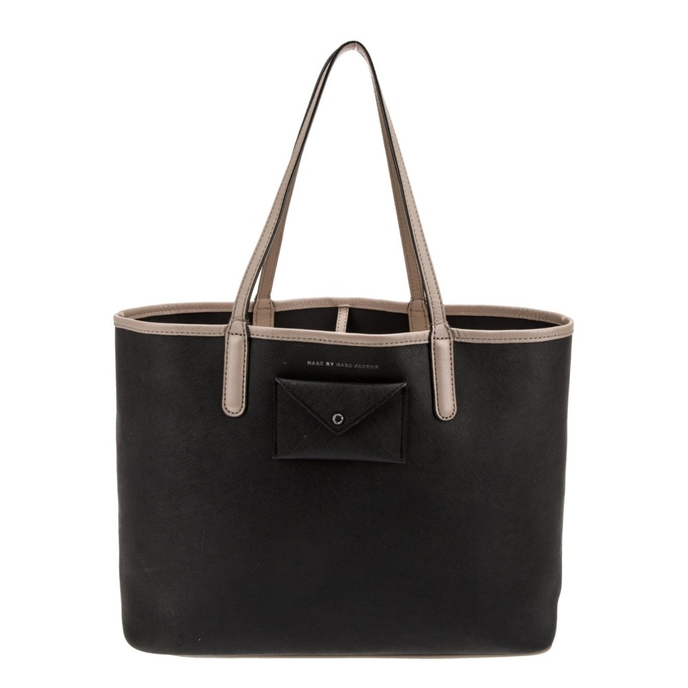 MARC JACOBS Large Metropolitote Leather Tote Removable Pouch Black Color Blocked